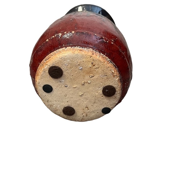 German Fat Lava Style Ceramic Vase with Handle & Brown-Red Gradient Glaze 9" - Picture 5 of 10